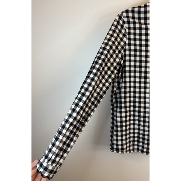 SEZANE Louise Button Up Shirt Black White Gingham 38 Ruffle Cotton Plaid Classic - Picture 6 of 14